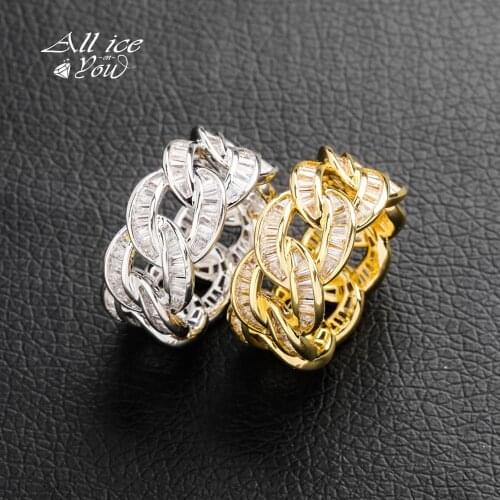ALLICEONYOU Cuban Link Chain Ring Bling Bling Iced Out Cubic Zirconia Hip Hop Punk Rings Exaggerated Street Artist Ring For Gift