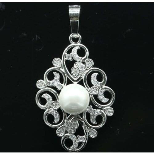 SheCrown Elegant White Sapphire White Pearl Gift For Sister Silver Pendant 40x22mm