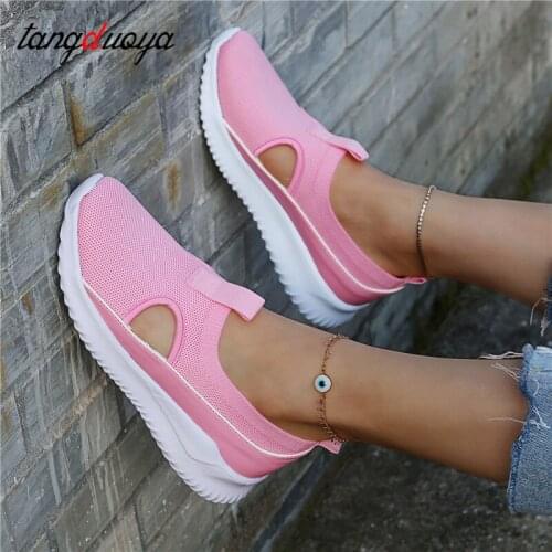 Summer Women Sneakers Hollow out Ladies Slip On Comfortable Running Shoes For Women 2021 Flat Breathable Sports Shoes