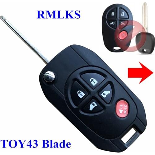 Flip Remote Key Shell Car Case Modified 5 Buttons TOY43 Blade Fob For Toyota Tacoma Highlander Sequoia Sienna Tundra TOY43 Blade