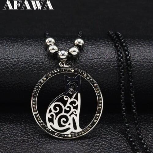 2021 Fashion Cat Stainless Steel Chain Necklace for Women Black Color Necklace Chain Jewelry colgantes mujer moda N19262