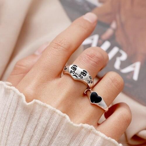 2021 Fashion Silver Knuckle Ring For Women Men Metal Cry Face Heart Chain Cross Star Open Finger Ring Party Jewelry Accessories