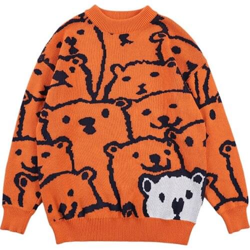 Men Hip Hop Sweater Cartoon Bear Casual Loose Knitted Pullover Autumn Winter Knitted Mens Sweaters Couple Unisex Design
