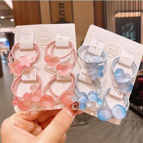 8PCS Kids Girls Cute Colorful Heart Star Elastic Hair Bands Children Ponytail Holder Sweet Scrunchie Fashion Hair Accessories