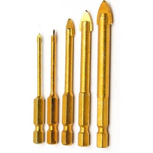 5 Pcs Hex Shank Glass & Tile Drill Bit Set, Drill Bit Glass Tile,3mm, 4mm, 6mm, 8mm, 10mm