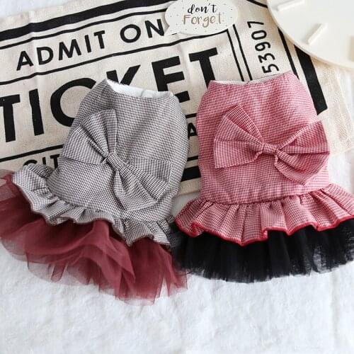 Bow Grid Pet Dog Clothes Winter Warm Jacket Coat Cat Dress Bow Dog Tutu Dress Pet Dress Clothing Chihuahua Teddy XS-XL