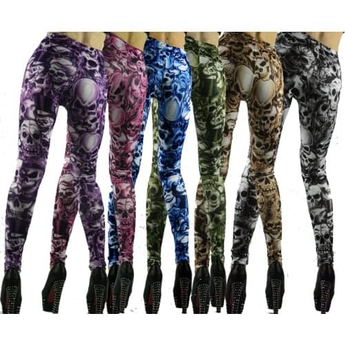 Wholesale SEXY Women Punk Rock Gothic Faux Jeans Sexy Skull Jeans Look Leggings Tattoo Pants Summer/Autum With Good Quality