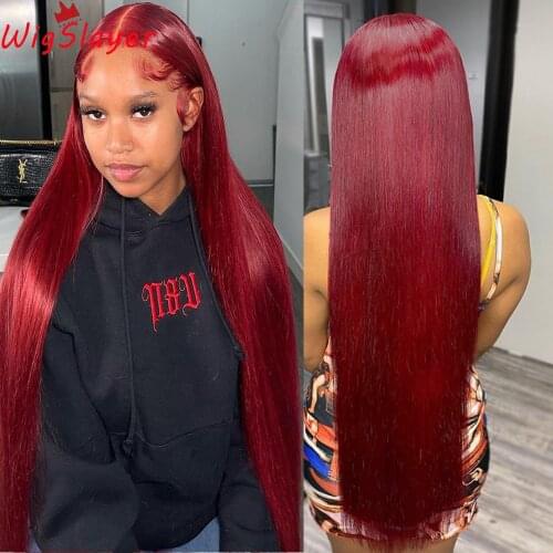 Remy Human Hair Preplucked Lace Front Wigs Deep Red Straight 180%density 13x6 Deep Parting Glueless Lace Front Wig Red Hair Wigs