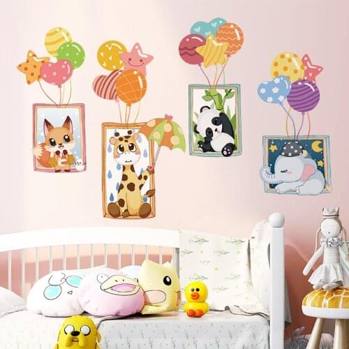 [SHIJUEHEZI] Animals Wall Stickers DIY Balloons Mural Decals for Kids Rooms Baby Bedroom Children Nursery House Decoration