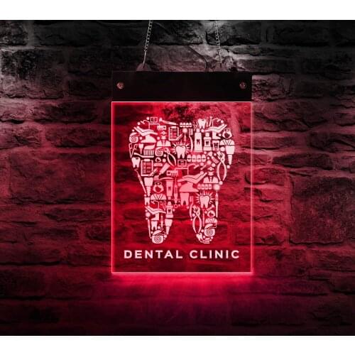 Dentist Office LED Business Open Display Sign Board Acrylic Rectangle Dental Elements Lighting Wall Art Dentistry Decoration