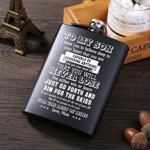 To My Son Stainless steel Carving Personalized whisky Bottle Vodkal hip flask Moscow black alcohol liquor pocket flagon