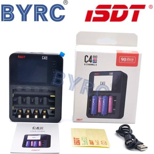 ISDT C4 EVO Smart Battery Charger For 18650 26700 AA AAA Cylindrical Battery Six Alots Independent Charging USB Type-C Import