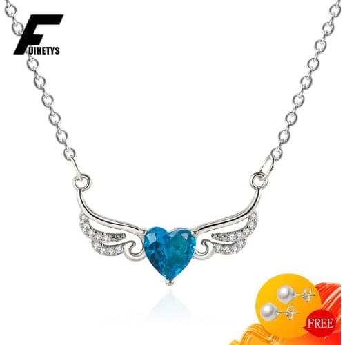 Fashion 925 Silver Jewelry Necklace with Heart Shape Sapphire Zircon Pendant for Women Wedding Engagement Accessories Wholesale
