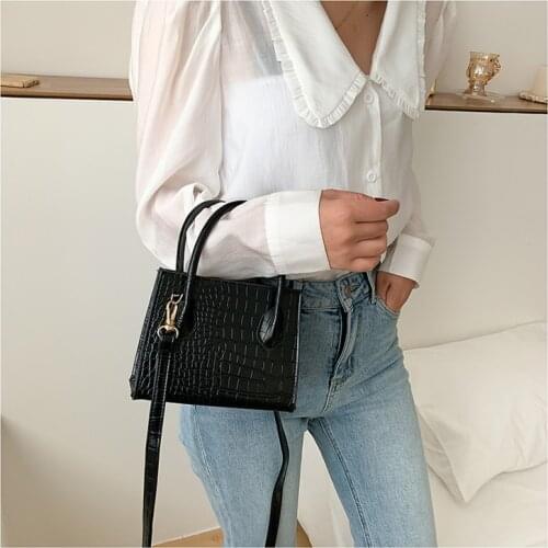 Womens Fashion Wild Elegant Small Crossbody Bag Faux Leather Solid Color Shoulder Bag Handbag with Classic Crocodile Pattern