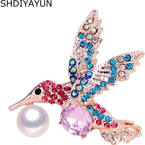 SHDIYAYUN 2019 New High Guality Pearl Brooch Rinestone Bird Brooch For Women Brooch Pins Natural Freshwater Pearl Jewelry Gift
