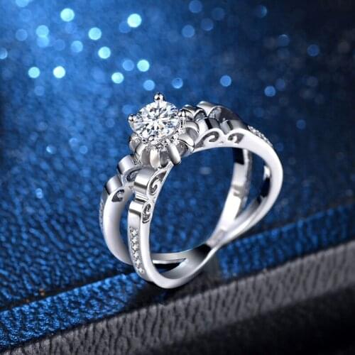 White Gold Wedding Ring for Women Interweave Flower Bud Crown Shape Micro-inlaid Simulation Ring Jewelry Engagement Rings