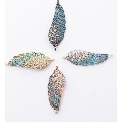 0.5*1.3in NEW Wings Diy Jewelry Bracelet Accessories For Making Cubic Zirconia Necklace Jewelry Connector Finding Crystal Leaves