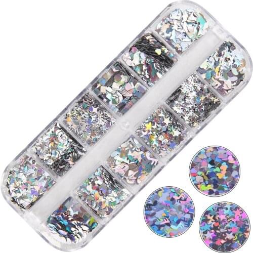1 Case Holographic Flakes Paillette Nail Sticker Triangle Star Laser Sequins for Nails Silver Glitter Sequin Nail Art Decoration