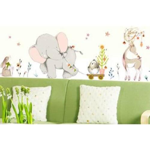 1PC Cartoon Forest Flowe Elephant Rabbit Giraffe Animal Wall Stickers Kids Room Decoration Wallpaper Baby Bedroom Wall Decals