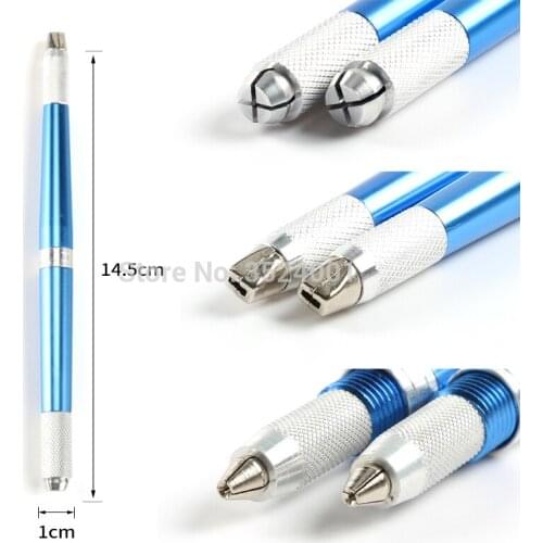 10Pc 3 Heads Use Microblading Pen Tattoo Machine for Permanent Makeup Eyebrow Tattoo Manual Pen Needle Blade Blue Color Cosmetic