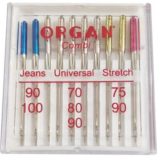 10pcs Organ Needles Domestic Sewing Machine Needles 130/705H Jeans Universal & Stretch Combi Pack Sewing Accessories 7YJ336