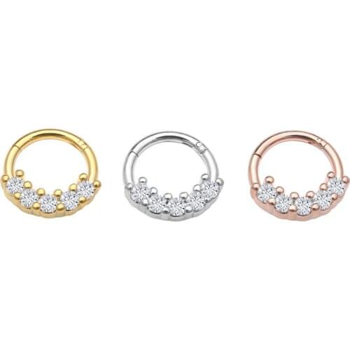 10pcs/lot Free Shipping Titanium Seamless CZ Hinged Segment Ring Clicker Cartilage Nose/Lip Hoop Septum Ear Diath Rings NEW 16G