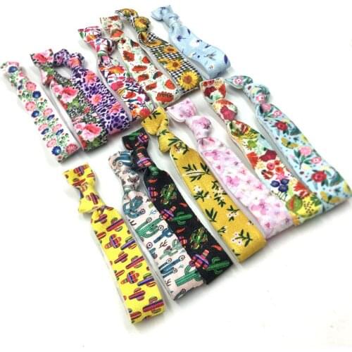 14 Colors 40pcs/lot 5/8" Sun Flowers Fold Over Elastic Hair Band Hair Tie FOE Ribbon Bracelet Ponytail Holder