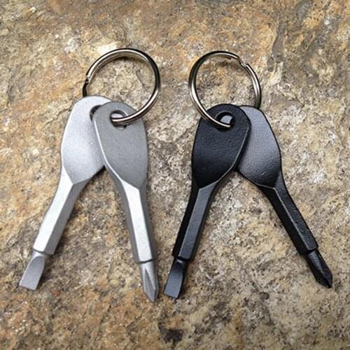 2 Keys Stainless Keychain Screwdriver Set Outdoor Multi-function Pocket Tool Outdoor