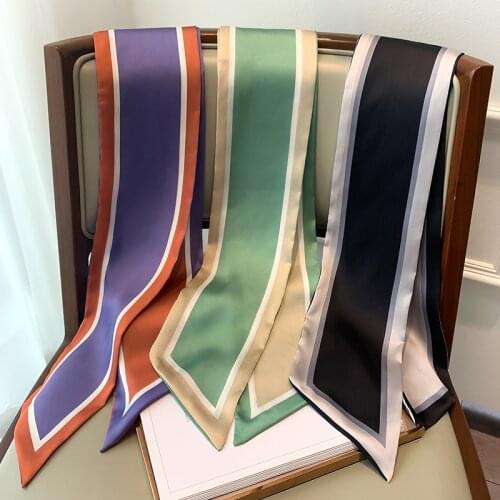 2021 Spain Silk Neck Scarf Luxury Candy Color Hair Tie Scarves Foulard HeadBand Shawls and Wraps Neckerchief Bandanas 150*15Cm