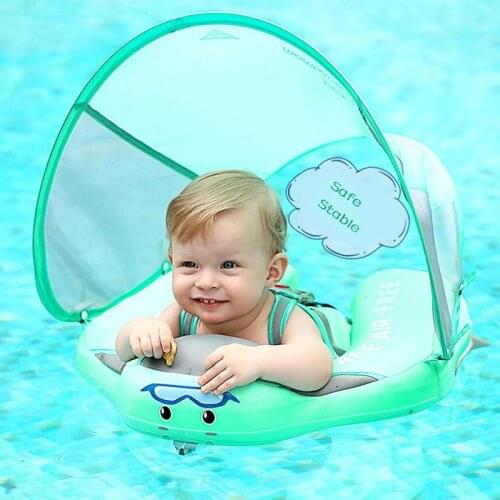 Kids Baby Swimming Rings With Awning No Inflatable Safety Accessories For Baby Swimming Ring Floating Floats Swim Trainer