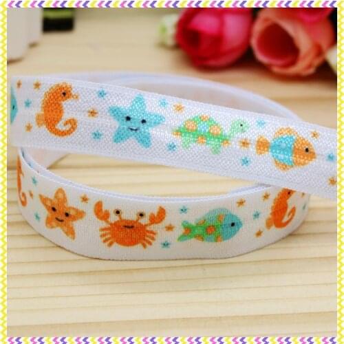 5/8 inch Free shipping Elastic FOE sea animals printed headband headwear diy hair band wholesale OEM H3696