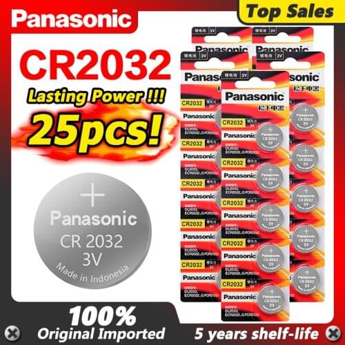 PANASONIC 25Pcs 3V CR2032 DL2032 KL2032 5004LC SB-T15 Lithium Battery Button Coin Cell For Main Board Remote Control Toy