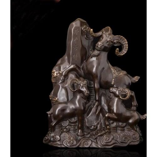 Large TOP COOL Asia HOME OFFICE company SHOP Talisman Auspicious SAN YANG KAI TAI 3 Goats GOOD LUCK FENG SHUI bronze art statue