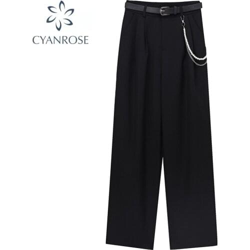 Office Lady Work Leisure Suit Pants 2021 Korean Solid Spring Autumn Casual High Waist Pearl Chain Decoration Length Harem Pants
