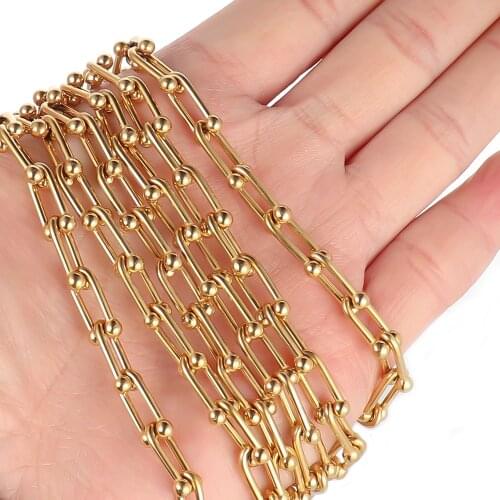 1 Meter Stainless Steel Gold Beaded Chain Link Novelty Wallet Chains Bulk DIY Gifts Jewelry Making Findings Suppliers Wholesale