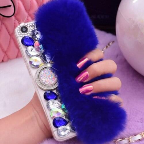 Women Girls Rabbit Fox Fur Diamond Phone Case For iphone case 11 XR XS MAX 7 8 plus Ring Holder Stand Cover for iphone 11por Max