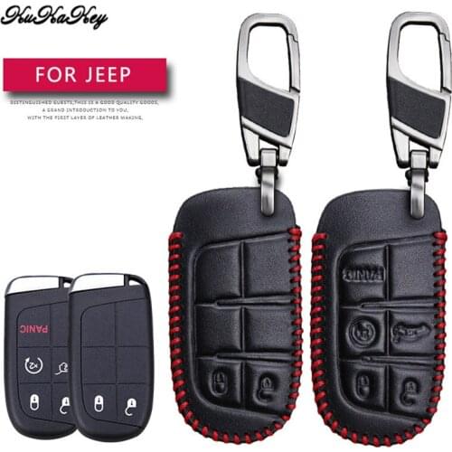 Genuine Leather Car Key Case Keychain For Jeep Wrangler JK Grand Cherokee Renegade Compass 2018 Key Bag Shell Holder Accessories