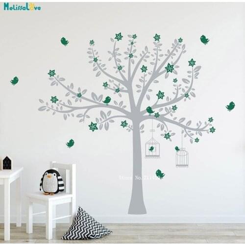 Two Colors Large Size Tree With Birds And Cage Wall Decal Home Decor Living Room Office Large Cherry Blossom Poster YT2536