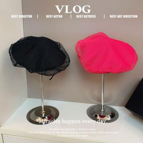 Elegant black mesh beret 2021 summer stylish simple double design dome artist cap octagonal bud cap female tide cap