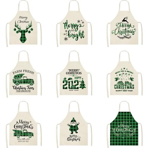 Christmas Green Forest Elk Kitchen Woman Apron Cotton Linen Sleeveless Chef Cooking Aprons Kitchen accessories 68*55cm 0168