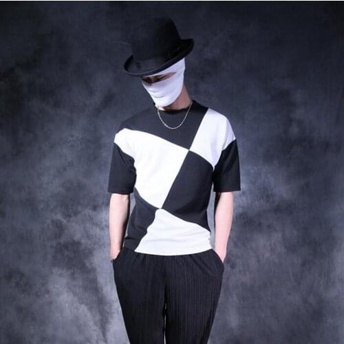 Male brief all-match t-shirt men personalized color block camisa masculina male thin slim o-neck short-sleeve T-shirt men summer