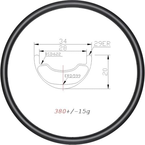 34mm Wide Mountain Bike Carbon Rim Disc Clincher Tubeless 20mm Deep MTB XC Carbon Hoop 29'' 24H 28H 32H 36H 29inch Bicycle Wheel