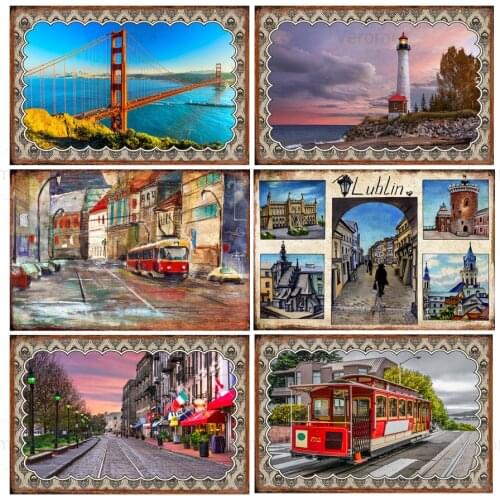 City Landmark Travel Souvenir Vintage Tin Sign Wall Art Metal Poster Iron Plate Retro Plaque for Club Bar Pub Home Decoration