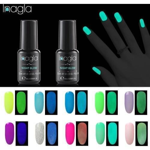 Inagla 8ml Glow in the Dark Nail Polish Nail Art Design Gel UV Gel Nail Polish Lacquer Soak Off Gel Nail Varnish Semi Permanent