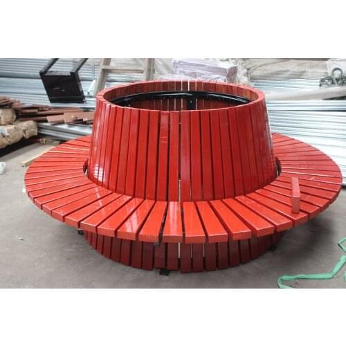 Customized Outdoor park anticorrosive wood chair playground park recreational solid wood around tree long cast iron round chair