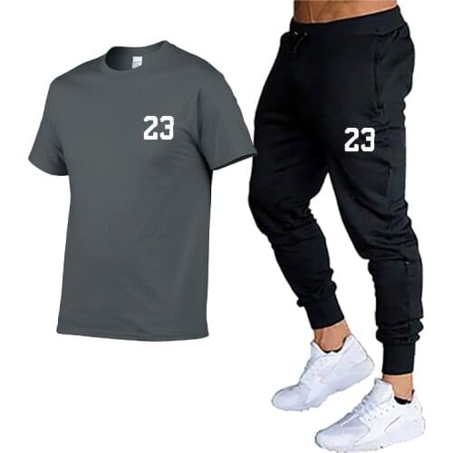 2021 Fashion All-match Mens Sports Suit Mens Casual Suit Spring And Summer Brand Short-sleeved Top + Trousers 2-piece Suit