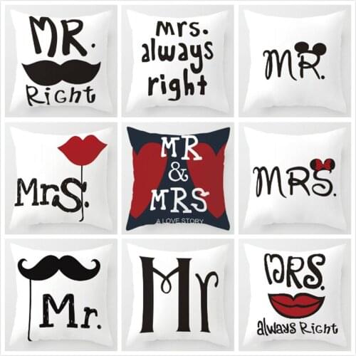 MRS &MR Couples Cushion Cover Sweet Lovers Square Pillowcase 45x45cm Home Decor Waist Pillow Case cojines