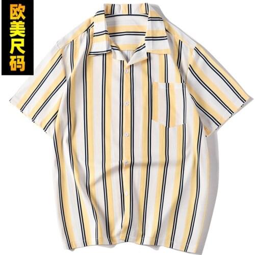 Summer New Fashion Personality T-shirt Loose Casual Short-sleeved Striped Lapel Mens Shirt -40