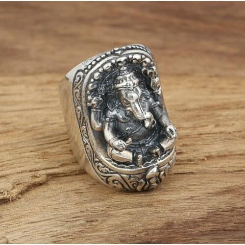 Factory Wholesale S925 Sterling Silver Jewelry Handmade Vintage Thai Silver Personality Mens Elephant Trunk Wide Edition Ring