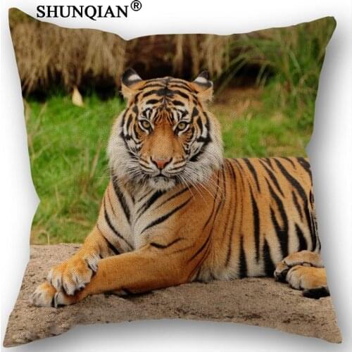 New Custom tiger Canvas pillowcase Bedroom living room PillowCase 45x45cm one sides Cotton Linen Pillow Cover